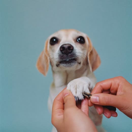 A small dog's paw held in a pair of hands for a nail trim